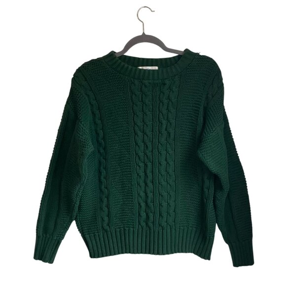 VTG Rebecca Thomas Small-Med Chunky Green Fisherman Cable Knit Sweater Old Money - Picture 7 of 8